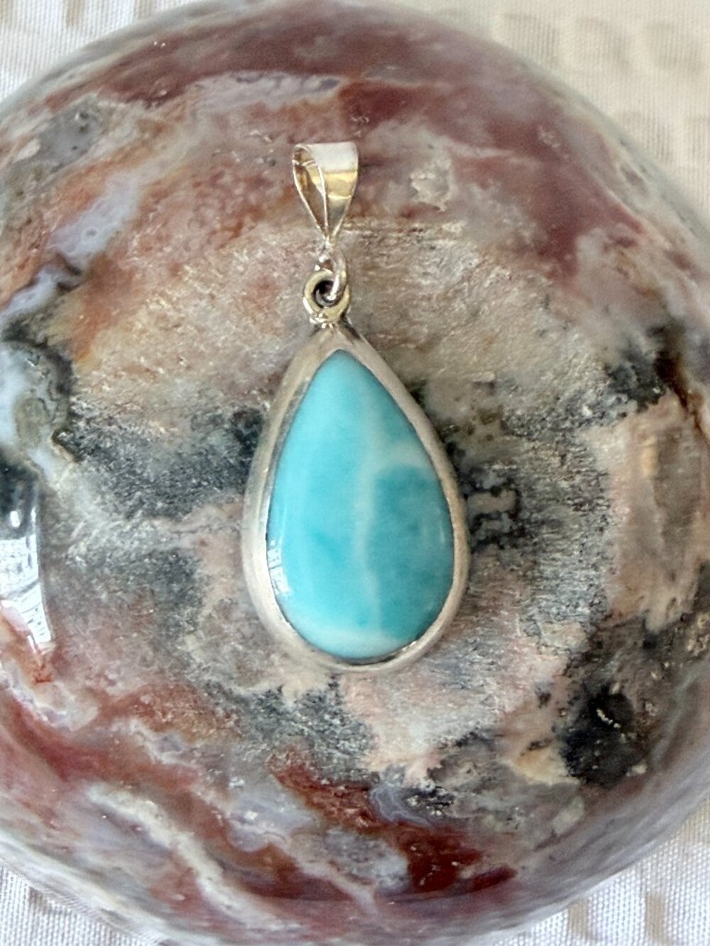 Sterling Silver Teardrop Larimar Pendant - Blue